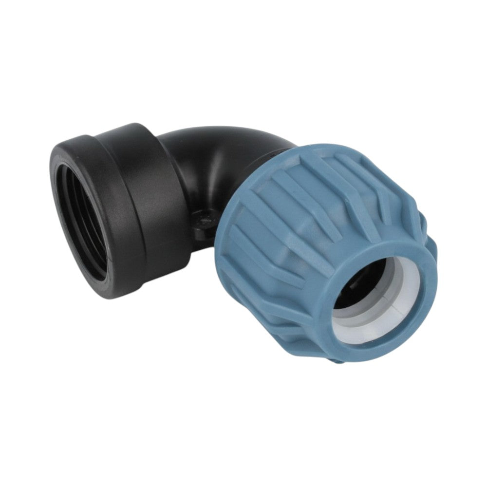 PP Winkelkupplung 90° Mit Innengewinde – Klemmverschraubung Für PE-Rohr (20-63mm X 1/2-2″) – Ideal Für Gartenbewässerung & Landwirtschaft