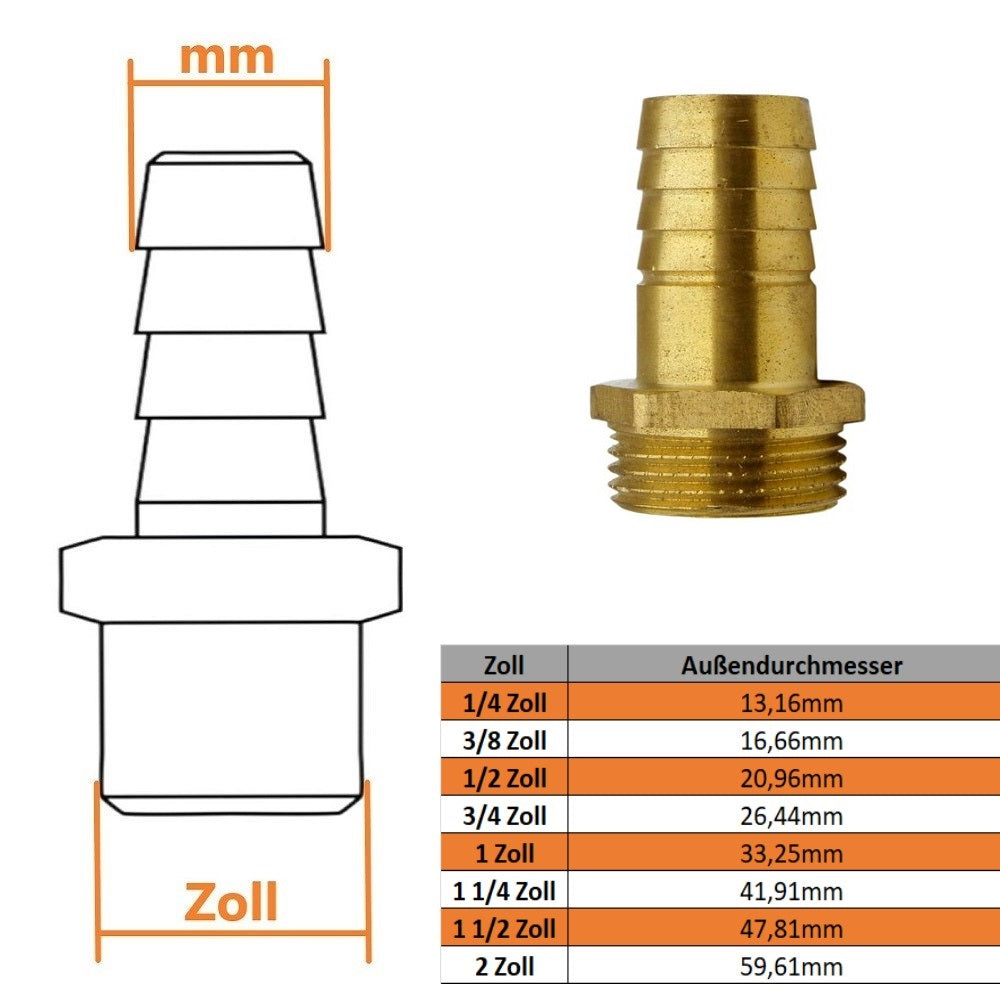 Messing Schlauchtülle mit Aussengewinde