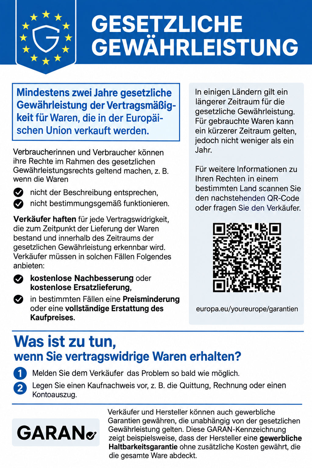 Gewähr Leistung Label